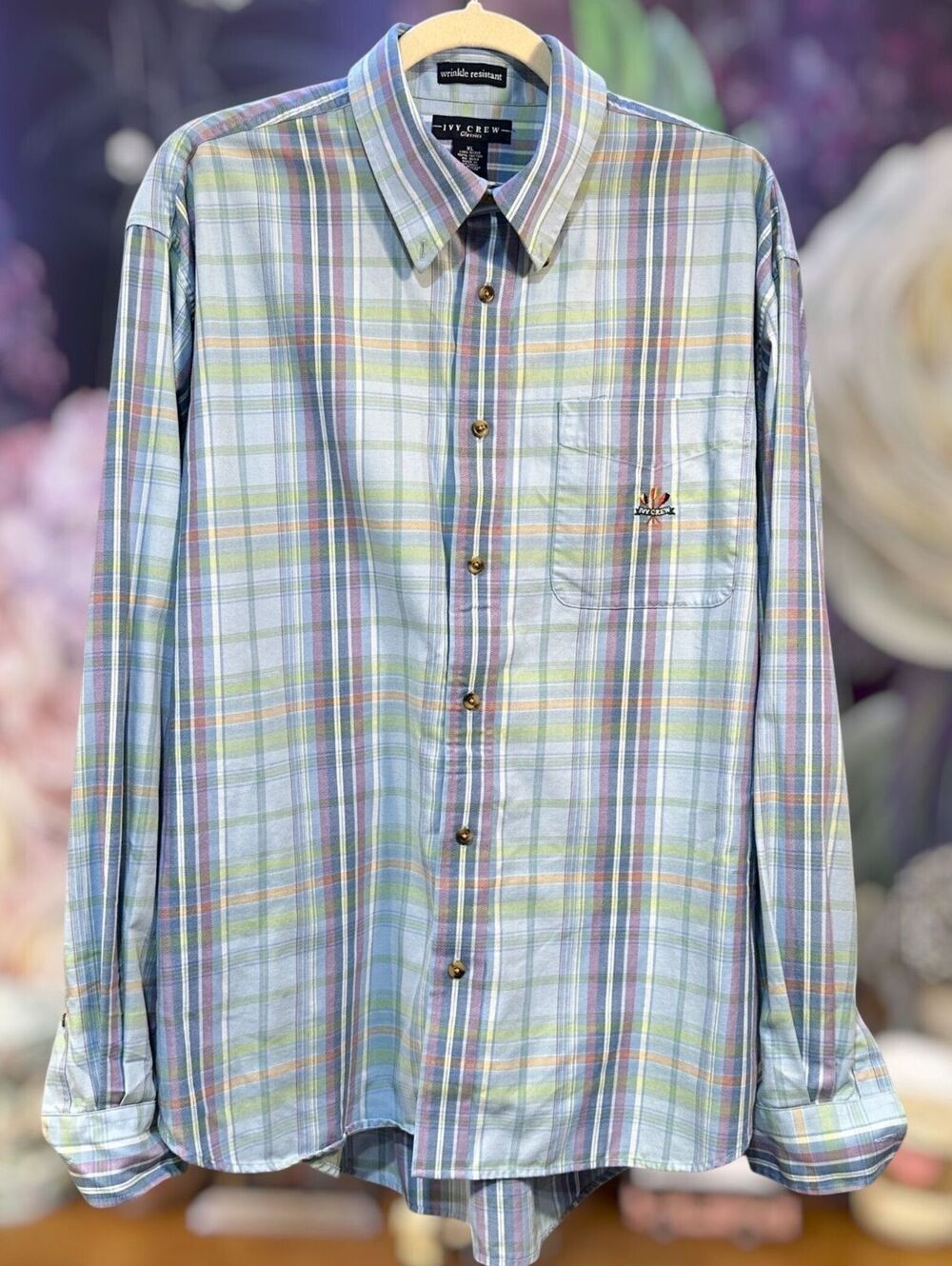 Ivy Crew XL 100% Cotton Blue Plaid Button Down Shirt Long Sleeve Pocket Preppy